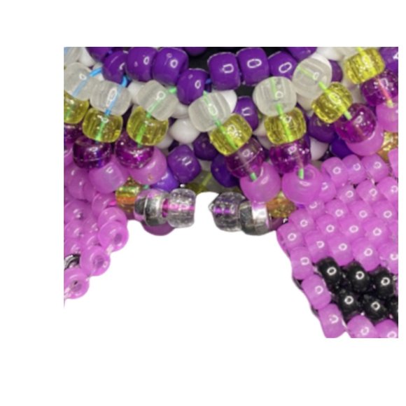 Purple Alien Faces Made w/Glow-in-Dark Pony Bead-On UFO 3d Kandi Cuff - Picture 2 of 4